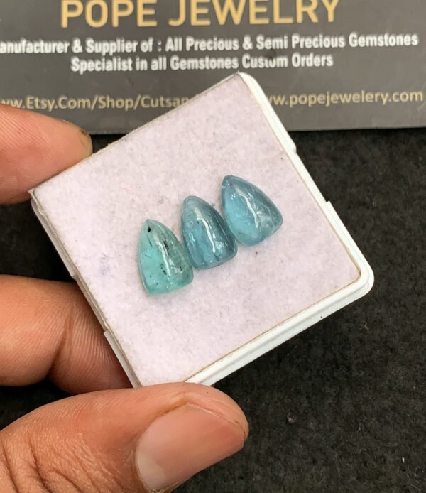 Natural Aqua Kyanite Gemstone Smooth Trillion Shape Cabochon High Quality Loose Gemstones For Jewelry Making 12x8 MM Size 3 Pcs V3278 - Image 2