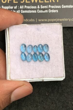 Natural Aqua Kyanite Gemstone Smooth Oval Shape Cabochon High Quality Loose Gemstones For Jewelry Making 5-6 MM Size 10 Pcs V3279