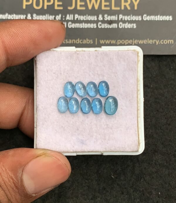 Natural Aqua Kyanite Gemstone Smooth Oval Shape Cabochon High Quality Loose Gemstones For Jewelry Making 6-7 MM Size 9 Pcs V3280