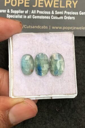 Natural Aqua Kyanite Gemstone Rose Cut Oval Shape Cabochon High Quality Loose Gemstones For Jewelry Making 12-14 MM Size 3 Pcs V3283