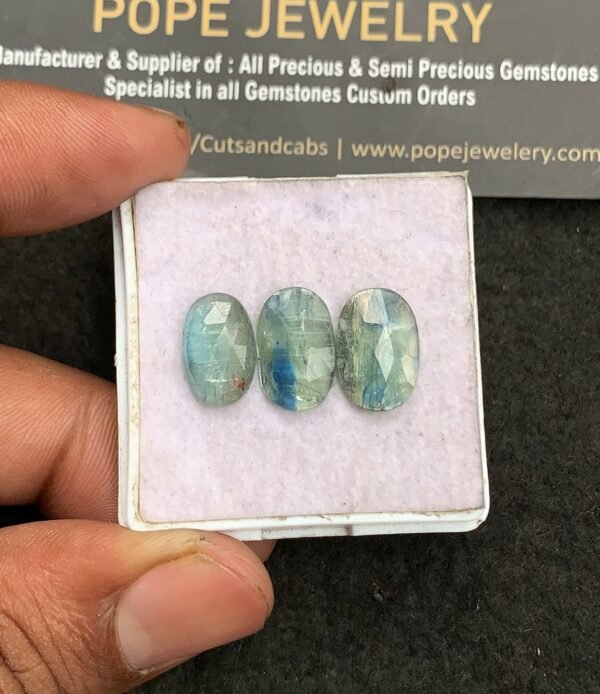 Natural Aqua Kyanite Gemstone Rose Cut Oval Shape Cabochon High Quality Loose Gemstones For Jewelry Making 12-14 MM Size 3 Pcs V3283