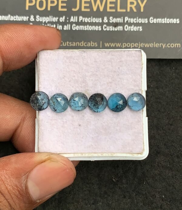 Natural Teal Green Kyanite Gemstone Rose Cut Round Shape Cabochon High Quality Loose Gemstones For Jewelry Making 7 MM Size 6 Pcs V3285