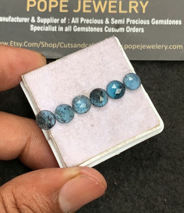 Natural Teal Green Kyanite Gemstone Rose Cut Round Shape Cabochon High Quality Loose Gemstones For Jewelry Making 7 MM Size 6 Pcs V3285 - Image 2