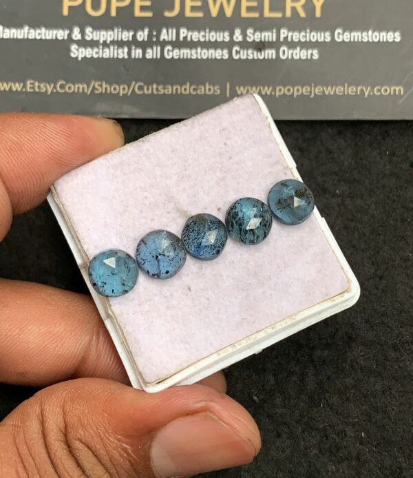 Natural Teal Green Kyanite Gemstone Rose Cut Round Shape Cabochon High Quality Loose Gemstones For Jewelry Making 8 MM Size 5 Pcs V3286 - Image 2
