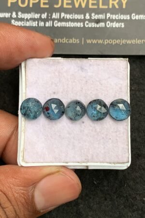 Natural Teal Green Kyanite Gemstone Rose Cut Round Shape Cabochon High Quality Loose Gemstones For Jewelry Making 8 MM Size 5 Pcs V3287