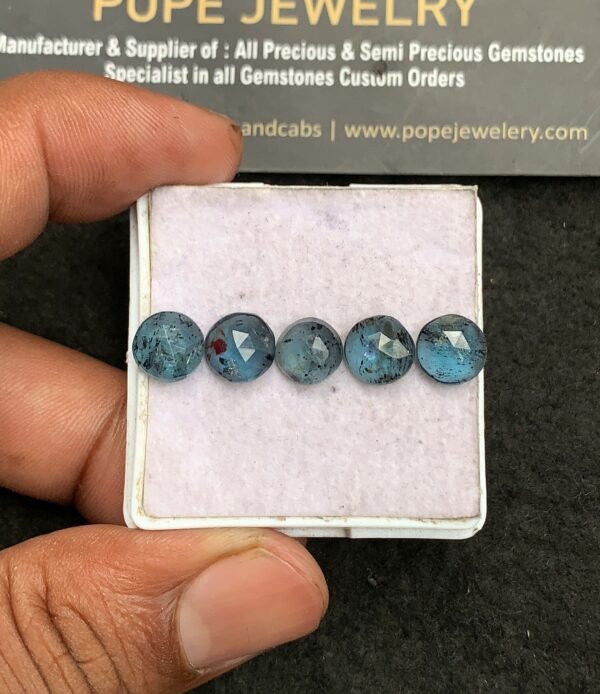 Natural Teal Green Kyanite Gemstone Rose Cut Round Shape Cabochon High Quality Loose Gemstones For Jewelry Making 8 MM Size 5 Pcs V3287