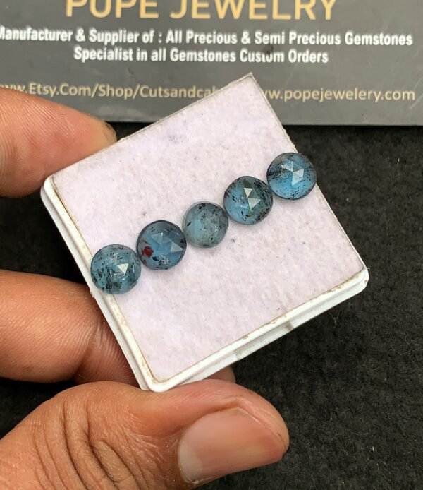 Natural Teal Green Kyanite Gemstone Rose Cut Round Shape Cabochon High Quality Loose Gemstones For Jewelry Making 8 MM Size 5 Pcs V3287 - Image 2