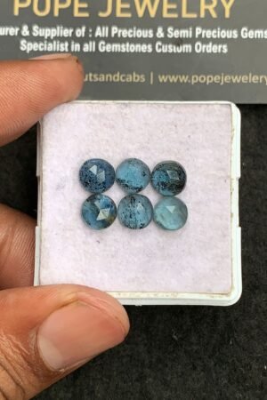 Natural Teal Green Kyanite Gemstone Rose Cut Round Shape Cabochon High Quality Loose Gemstones For Jewelry Making 7 MM Size 6 Pcs V3289