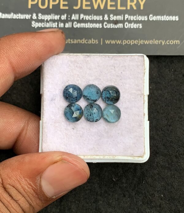 Natural Teal Green Kyanite Gemstone Rose Cut Round Shape Cabochon High Quality Loose Gemstones For Jewelry Making 7 MM Size 6 Pcs V3289