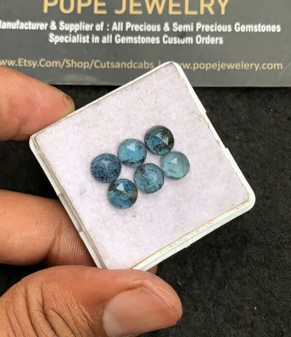 Natural Teal Green Kyanite Gemstone Rose Cut Round Shape Cabochon High Quality Loose Gemstones For Jewelry Making 7 MM Size 6 Pcs V3289 - Image 2