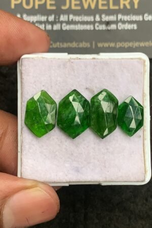 Natural Chrome Gemstone Rose Cut Hexagon Shape Cabochon High Quality Loose Gemstones For Jewelry Making 12-15 MM Size 4 Pcs V3292