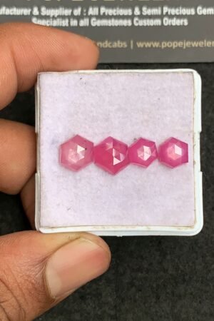 Natural Silky Sapphire Gemstone Rose Cut Hexagon Shape Cabochon High Quality Loose Gemstones For Jewelry Making 8-10 MM Size 4 Pcs V3299