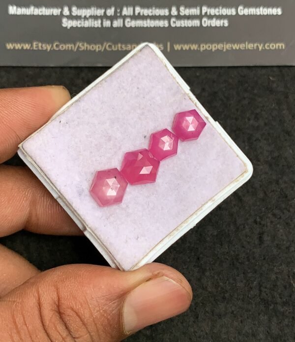 Natural Silky Sapphire Gemstone Rose Cut Hexagon Shape Cabochon High Quality Loose Gemstones For Jewelry Making 8-10 MM Size 4 Pcs V3299 - Image 2
