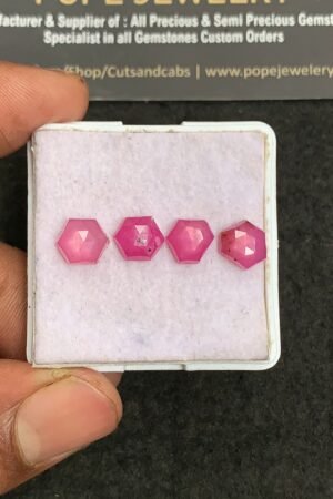 Natural Silky Sapphire Gemstone Rose Cut Hexagon Shape Cabochon High Quality Loose Gemstones For Jewelry Making 7-8 MM Size 4 Pcs V3300