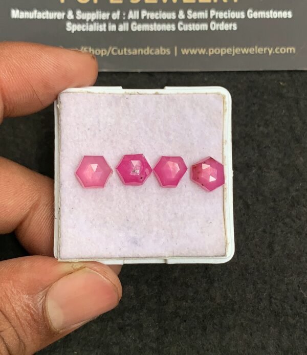 Natural Silky Sapphire Gemstone Rose Cut Hexagon Shape Cabochon High Quality Loose Gemstones For Jewelry Making 7-8 MM Size 4 Pcs V3300