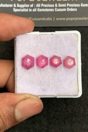 Natural Silky Sapphire Gemstone Rose Cut Hexagon Shape Cabochon High Quality Loose Gemstones For Jewelry Making 7-9 MM Size 4 Pcs V3301