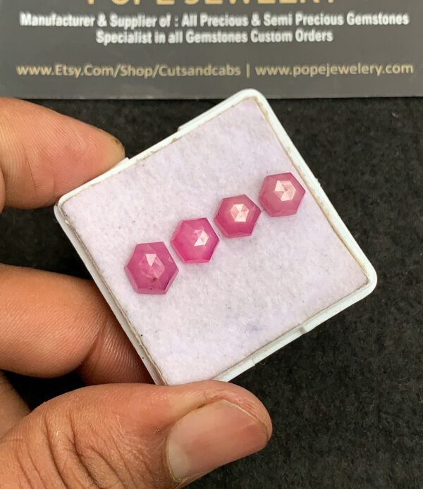 Natural Silky Sapphire Gemstone Rose Cut Hexagon Shape Cabochon High Quality Loose Gemstones For Jewelry Making 7-9 MM Size 4 Pcs V3301 - Image 2