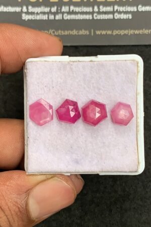 Natural Silky Sapphire Gemstone Rose Cut Hexagon Shape Cabochon High Quality Loose Gemstones For Jewelry Making 8-9 MM Size 4 Pcs V3302