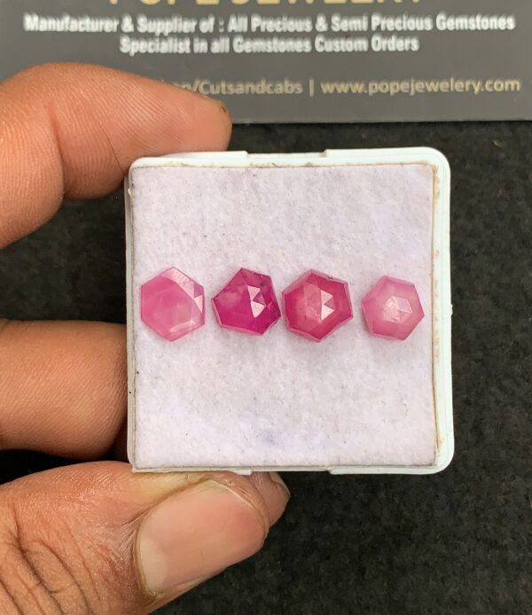 Natural Silky Sapphire Gemstone Rose Cut Hexagon Shape Cabochon High Quality Loose Gemstones For Jewelry Making 8-9 MM Size 4 Pcs V3302