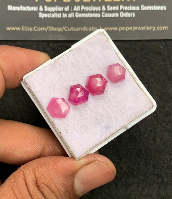 Natural Silky Sapphire Gemstone Rose Cut Hexagon Shape Cabochon High Quality Loose Gemstones For Jewelry Making 8-9 MM Size 4 Pcs V3302 - Image 2