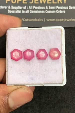 Natural Silky Sapphire Gemstone Rose Cut Hexagon Shape Cabochon High Quality Loose Gemstones For Jewelry Making 8 MM Size 4 Pcs V3303
