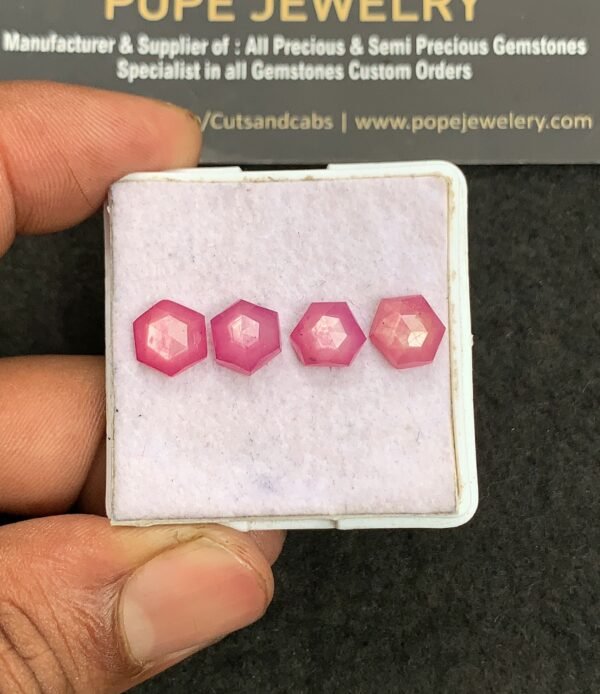 Natural Silky Sapphire Gemstone Rose Cut Hexagon Shape Cabochon High Quality Loose Gemstones For Jewelry Making 8 MM Size 4 Pcs V3303