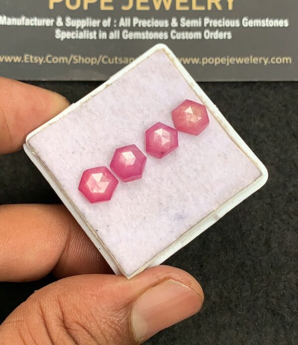 Natural Silky Sapphire Gemstone Rose Cut Hexagon Shape Cabochon High Quality Loose Gemstones For Jewelry Making 8 MM Size 4 Pcs V3303 - Image 2