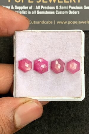 Natural Silky Sapphire Gemstone Rose Cut Hexagon Shape Cabochon High Quality Loose Gemstones For Jewelry Making 8-10 MM Size 4 Pcs V3304