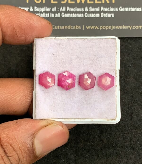 Natural Silky Sapphire Gemstone Rose Cut Hexagon Shape Cabochon High Quality Loose Gemstones For Jewelry Making 8-10 MM Size 4 Pcs V3304