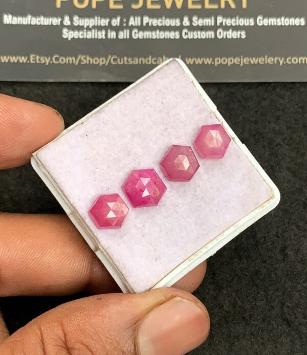 Natural Silky Sapphire Gemstone Rose Cut Hexagon Shape Cabochon High Quality Loose Gemstones For Jewelry Making 8-10 MM Size 4 Pcs V3304 - Image 2