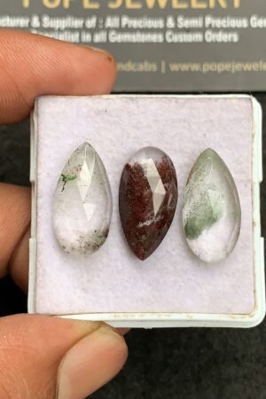 Natural Herkimer Lodolite Gemstone Rose Cut Pear Shape Cabochon Shape High Quality Loose Gemstones For Jewelry Making 19-20 MM Size 3 Pcs V3306