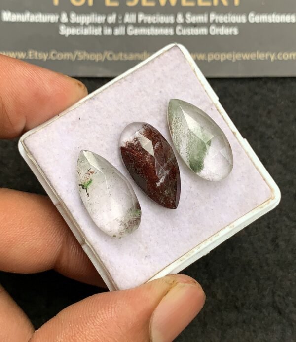Natural Herkimer Lodolite Gemstone Rose Cut Pear Shape Cabochon Shape High Quality Loose Gemstones For Jewelry Making 19-20 MM Size 3 Pcs V3306 - Image 2