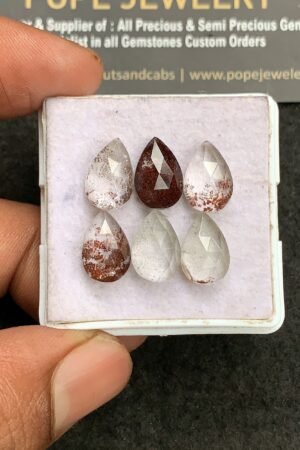 Natural Herkimer Lodolite Gemstone Rose Cut Pear Shape Cabochon Shape High Quality Loose Gemstones For Jewelry Making 12x8 MM Size 6 Pcs V3307