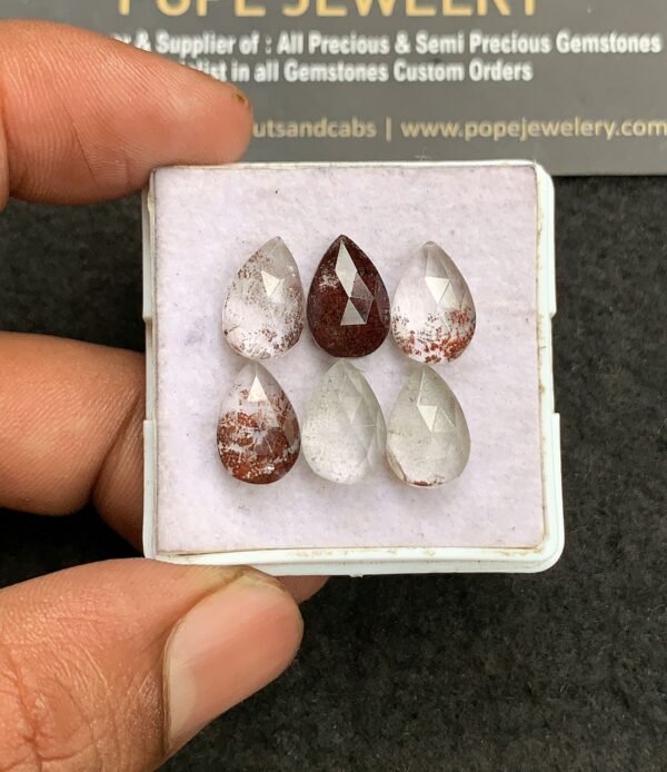 Natural Herkimer Lodolite Gemstone Rose Cut Pear Shape Cabochon Shape High Quality Loose Gemstones For Jewelry Making 12x8 MM Size 6 Pcs V3307
