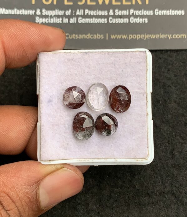 Natural Herkimer Lodolite Gemstone Rose Cut Mix Shape Cabochon Shape High Quality Loose Gemstones For Jewelry Making 8-10 MM Size 5 Pcs V3308