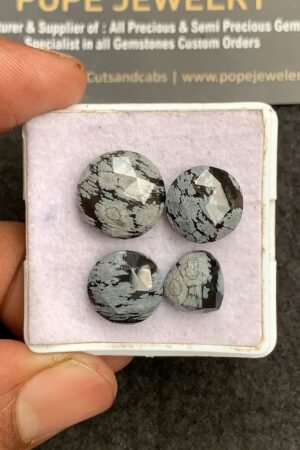 Natural Snow black Obsidian Gemstone Rose Cut Mix Shape Cabochon Shape High Quality Loose Gemstones For Jewelry Making 10-14 MM Size 4 Pcs V3309
