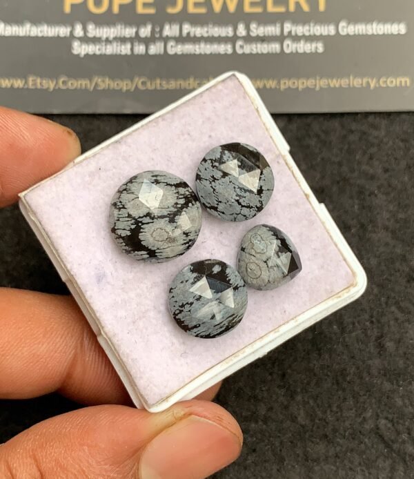 Natural Snow black Obsidian Gemstone Rose Cut Mix Shape Cabochon Shape High Quality Loose Gemstones For Jewelry Making 10-14 MM Size 4 Pcs V3309 - Image 2