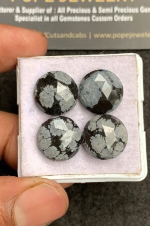 Natural Snow black Obsidian Gemstone Rose Cut Round Shape Cabochon Shape High Quality Loose Gemstones For Jewelry Making 14 MM Size 4 Pcs V3310