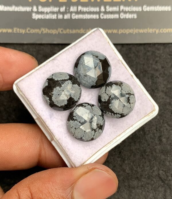 Natural Snow black Obsidian Gemstone Rose Cut Round Shape Cabochon Shape High Quality Loose Gemstones For Jewelry Making 14 MM Size 4 Pcs V3310 - Image 2
