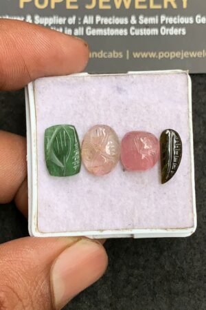 Natural Tourmaline Gemstone Hand Varved Mix Shape Cabochon Shape High Quality Loose Gemstones For Jewelry Making 10-13 MM Size 4 Pcs V3311