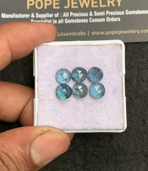 Natural Teal Green Kyanite Gemstone Rose Cut Round Shape High Quality Loose Gemstones For Jewelry Making 7 MM Size 6 Pcs V3315