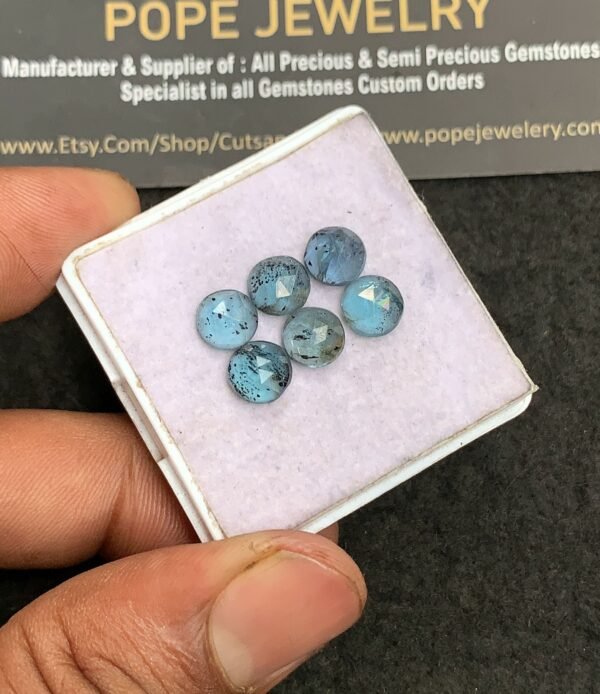 Natural Teal Green Kyanite Gemstone Rose Cut Round Shape High Quality Loose Gemstones For Jewelry Making 7 MM Size 6 Pcs V3315 - Image 2