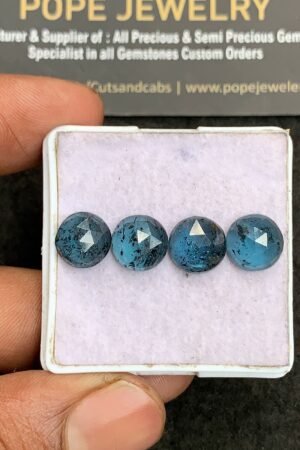 Natural Teal Green Kyanite Gemstone Rose Cut Round Shape Cabochon High Quality Loose Gemstones For Jewelry Making 9 MM Size 4 Pcs V3316