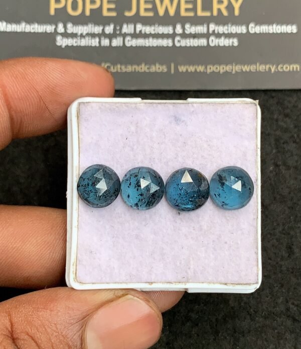 Natural Teal Green Kyanite Gemstone Rose Cut Round Shape Cabochon High Quality Loose Gemstones For Jewelry Making 9 MM Size 4 Pcs V3316