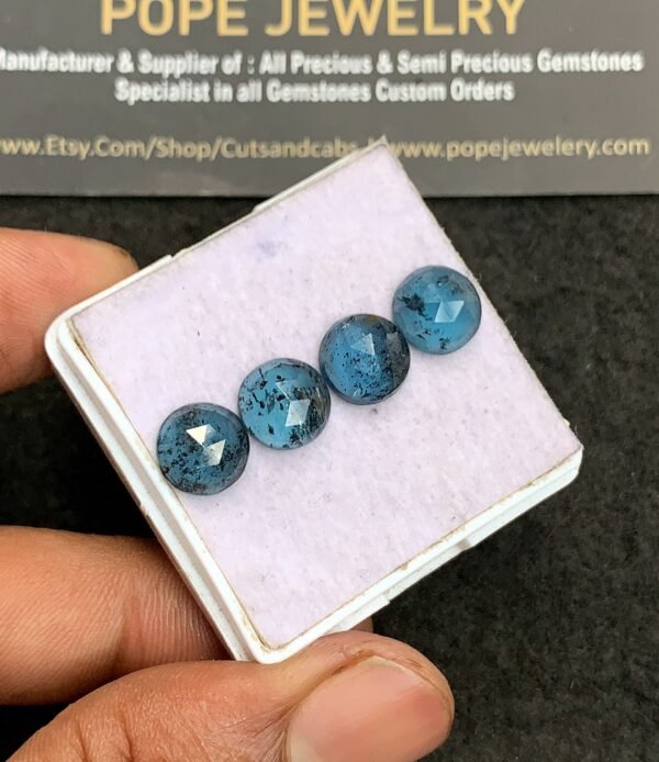 Natural Teal Green Kyanite Gemstone Rose Cut Round Shape Cabochon High Quality Loose Gemstones For Jewelry Making 9 MM Size 4 Pcs V3316 - Image 2