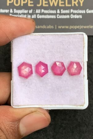 Natural Silky Sapphire Gemstone Rose Cut Hexagon Shape Cabochon High Quality Loose Gemstones For Jewelry Making 8-9 MM Size 4 Pcs V3317