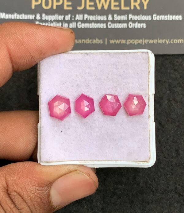 Natural Silky Sapphire Gemstone Rose Cut Hexagon Shape Cabochon High Quality Loose Gemstones For Jewelry Making 8-9 MM Size 4 Pcs V3317