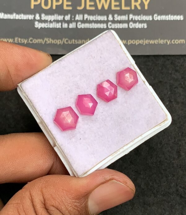 Natural Silky Sapphire Gemstone Rose Cut Hexagon Shape Cabochon High Quality Loose Gemstones For Jewelry Making 8-9 MM Size 4 Pcs V3317 - Image 2