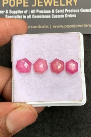 Natural Silky Sapphire Gemstone Rose Cut Hexagon Shape Cabochon High Quality Loose Gemstones For Jewelry Making 8-9 MM Size 4 Pcs V3318