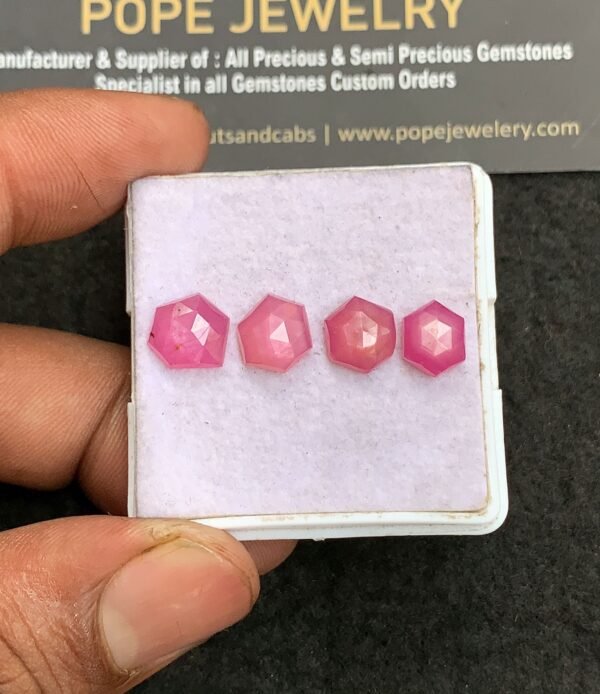 Natural Silky Sapphire Gemstone Rose Cut Hexagon Shape Cabochon High Quality Loose Gemstones For Jewelry Making 8-9 MM Size 4 Pcs V3318